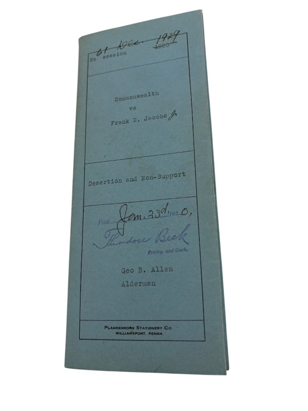 1929 PA Court Case File Desertion Non Support Nolle Prosequi Jacobs Lycoming - Picture 9 of 9
